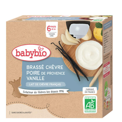 Babybio Gourde Brassé Chèvre Poire Vanille 4X85G
