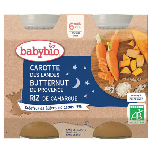 Babybio Petits pots carottes potimarron & riz, dès 6mois, bio 2x200g