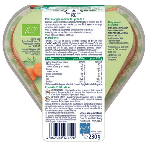 Hipp Assiette Spaghettis Bolognaise 12M Bio 230g