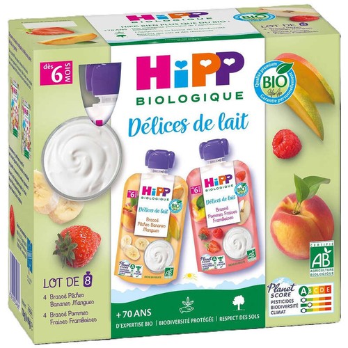 Hipp Gourdes Brassées Délices de Lait 6M Bio 8x90g