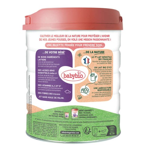 Babybio Lait Optima 2 de 6 à 12 mois 800g