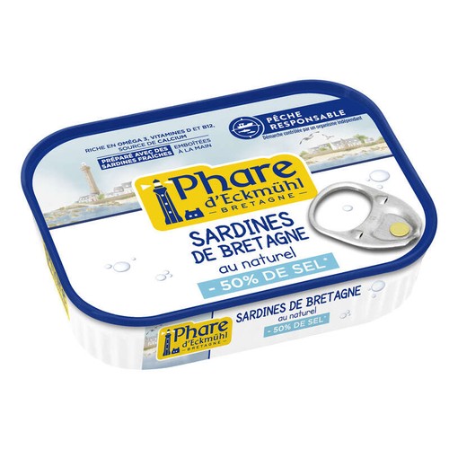 Phare d'Eckmuhl 1/6 sardines de Bretagne au Naturel -50% sel 81g