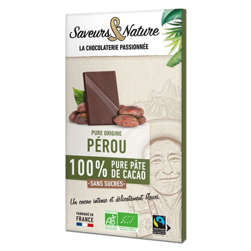 Saveurs & Nature Chocolat Noir 100% Cacao Pure Origine Pérou 80g