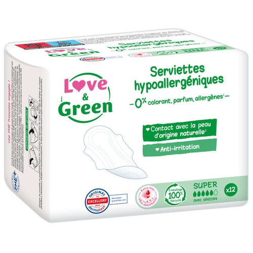 Love and Green Serviettes Hypoallergéniques Super x12