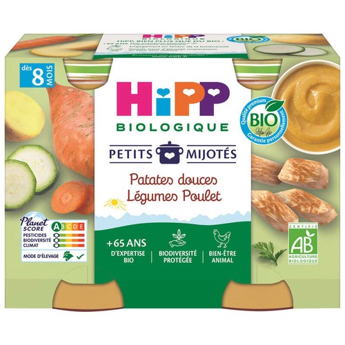 Hipp Petits Mijotés Patate Douce Légumes Poulet Bio 2x190g