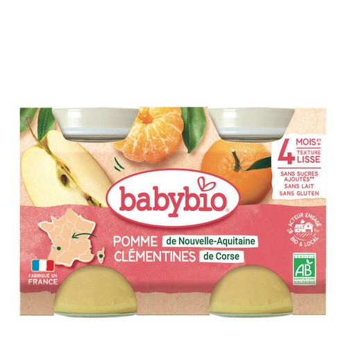 Baby Bio Pomme de Nouvelle Aquitaine Clémentines de Corse 6mois et + 2*130g