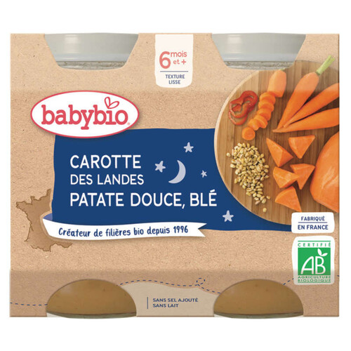 Babybio Petits Pots Carotte Et Patate Douce 6M 2X200g Bio
