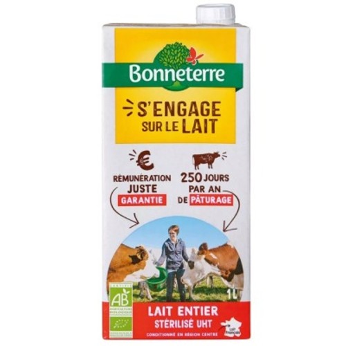Bonneterre Lait Stérilisé U.H.T Entier Bio 1L