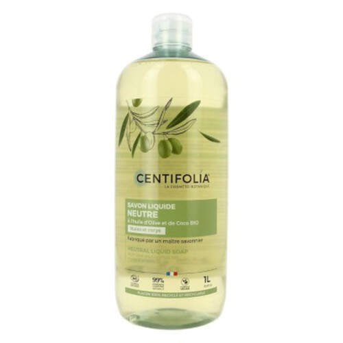 Centifolia Savon Liquide Neutre à l'Huile d'Olive et de Coco Bio Mains & Corps 1L