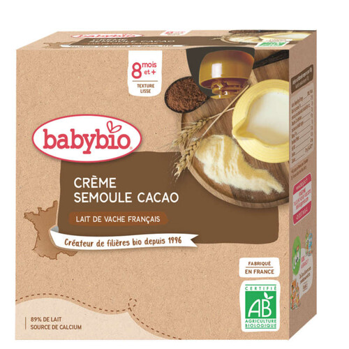 Babybio Crème Semoule Cacao Dès 8 Mois 4x85g