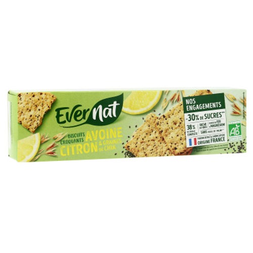 Evernat Biscuits Avoine Citron Chia Bio 130G