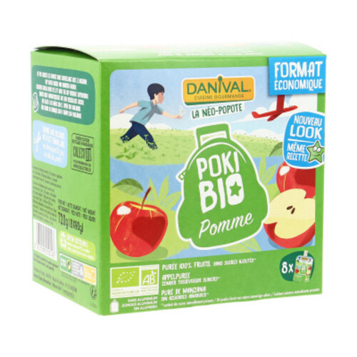 Danival Poki Purées 100% Fruits Pomme Sans Sucres Ajoutés 8X90G Bio