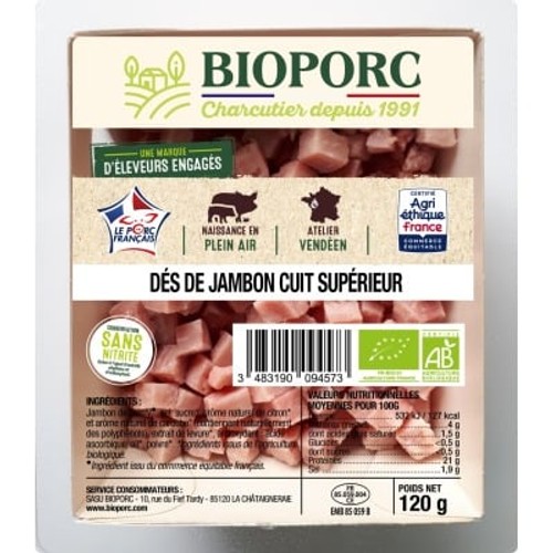 BioPorc Dés de Jambon sans Nitrite 120g