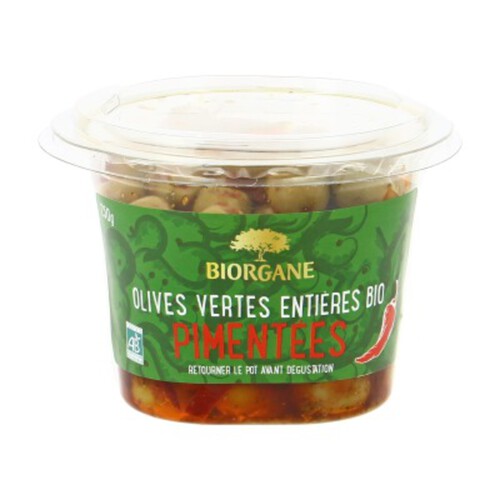 Biorgane Olives Vertes Entières Pimentées Bio 255g