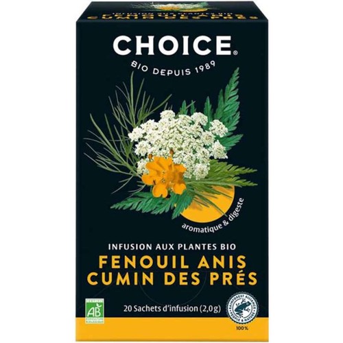 Choice Infusion aux Plantes Bio Fenouil Anis Cumin des Prés 20*2g