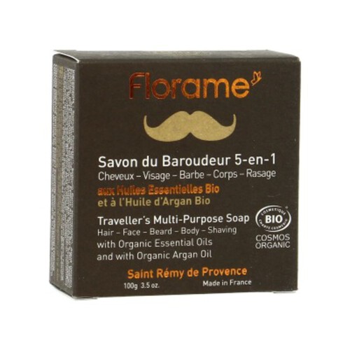 Florame Savon du Baroudeur 5 en 1 aux Huiles Essentielles Bio & Huile d'Argan 100g