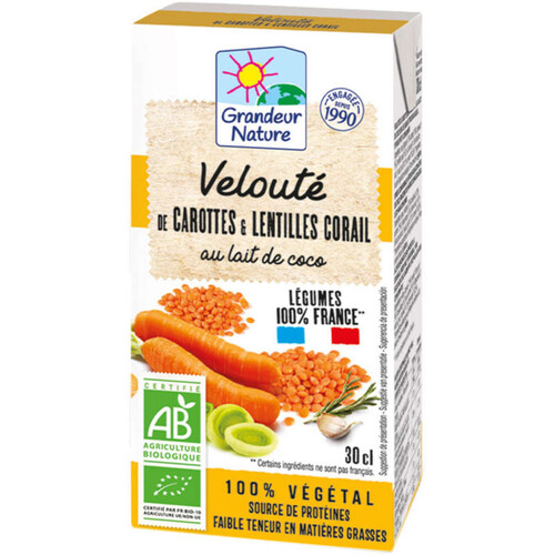 Grandeur Nature Velouté de Carottes & Lentilles Corail au Lait de Coco 30cl