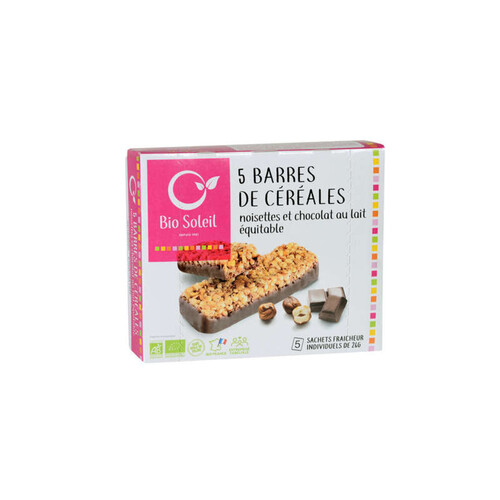 Bio Soleil Barres de Céréales Noisettes & Chocolat au Lait Equitable x5 130g