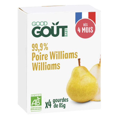 Good Goût Purée de Fruits Bio 99% Poire Williams Dès 4M 4x85g