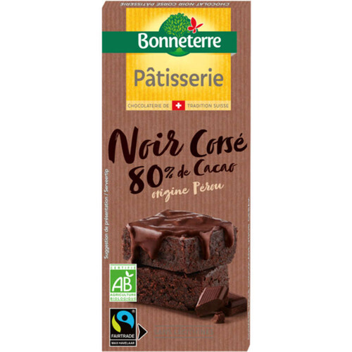 Bonneterre Tablette de Chocolat Noir Corsé 80% de Cacao 180g