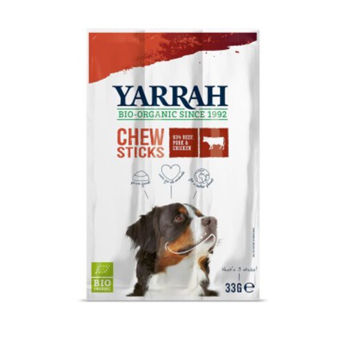 Yarrah Bâtonnets à Mâcher au Bœuf Pour Chien 33G Bio