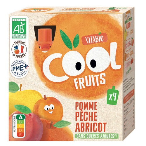 Vitabio Cool Fruits Pomme Pêche Abricot & Acerola 4X90G Bio