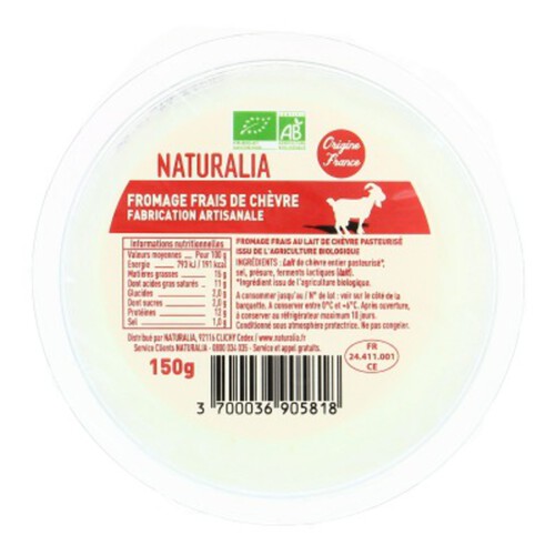 Naturalia Fromage Frais De Chèvre Bio 150G