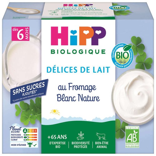 Hipp Délices De Lait Au Fromage Blanc Nature 6M Bio 4x100g