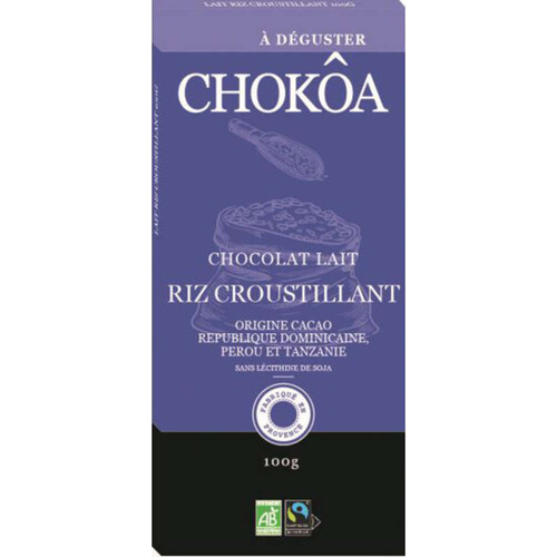 Chokoa Chocolat au Lait & Riz Soufflé Bio 100g
