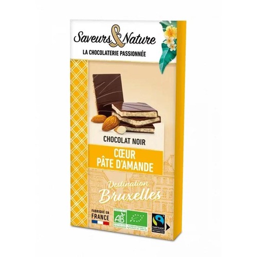 Saveurs & Nature Tablette Chocolat noir fourré pâte d'amande Bio 92g