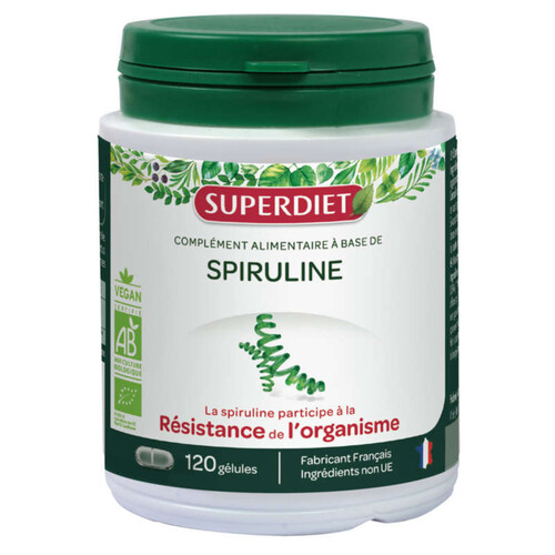 Superdiet Complément Alimentaire de Spiruline Ecocert Bio Gélule x120