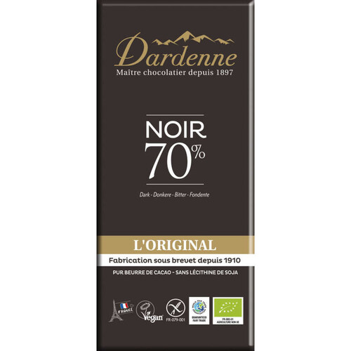 Dardenne Chocolat Noir 70% Sans Gluten 100G Bio