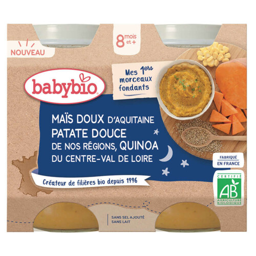Babybio Pot Maïs Doux d'Aquitaine Patate Douce Quinoa Dès 8M + 2*200g
