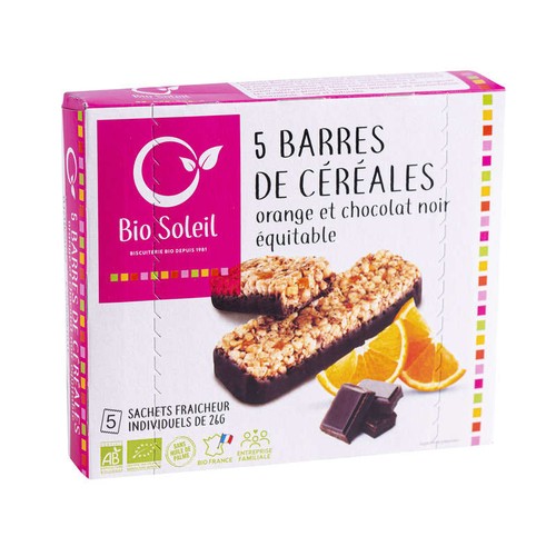 Bio Soleil Barres de Céréales Orange & Chocolat Noir Equitable *5 130g