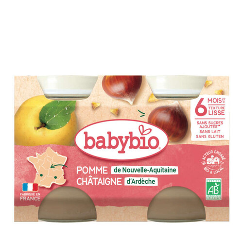 Babybio Dessert Pomme d'Aquitaine Châtaigne d'Ardèche Dès 6 mois 2x130g