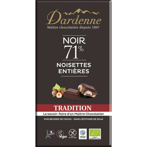 Dardenne Chocolat Noir Aux Noisettes Sans Gluten 180G Bio