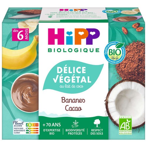 Hipp Crème Végétale Banana Coco Bio Dès 6 mois 4x100g
