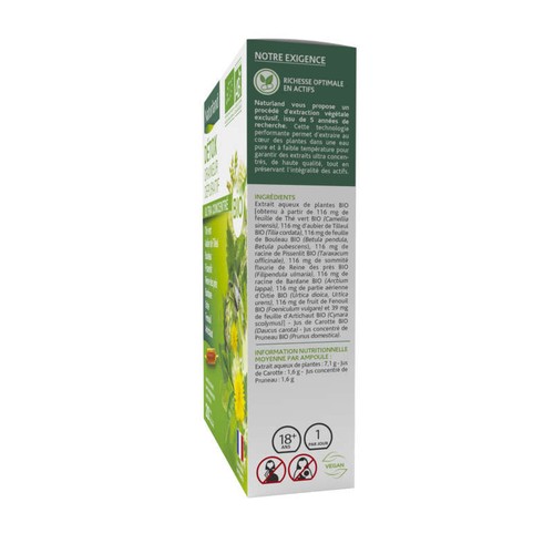Naturland Détox Draineur Dépuratif Bio 20 Ampoules