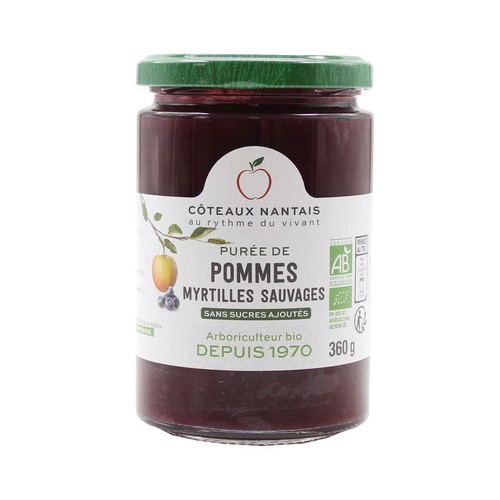 Côteaux Nantais Purée Pommes Myrtille Sans Sucres Ajoutés Bio 360g
