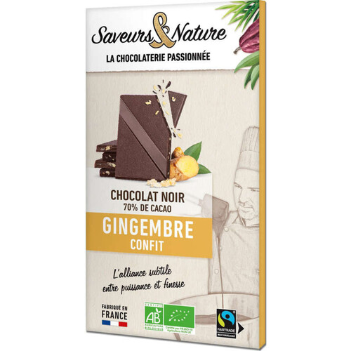 Saveurs & Nature Chocolat Noir 70% Cacao Gingembre Confit 80g