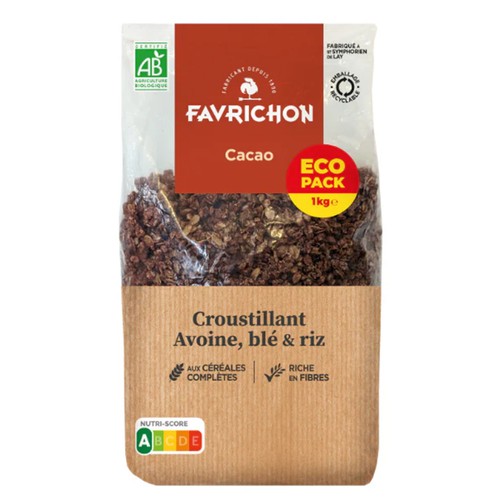 Favrichon Muesli Croustillant Avoine, Blé & Riz Cacao Bio1kg
