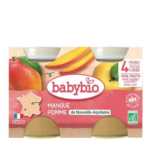 Babybio Compotes Pomme Mangue Dès 4 Mois 2x130g