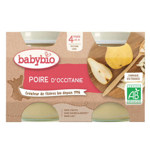Babybio Petits Pots Poire de Provence Dès 4 Mois 2x130g