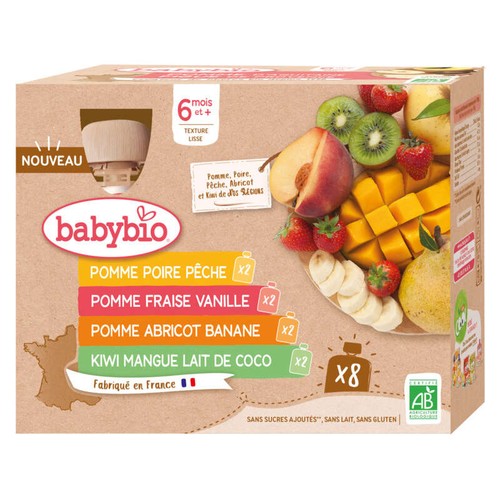 Babybio Gourdes multi-parfums Dès 6 mois 8x90g