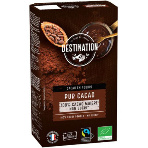 Destination Cacao en Poudre Pur 100% Cacao Maigre Non Sucré 500g