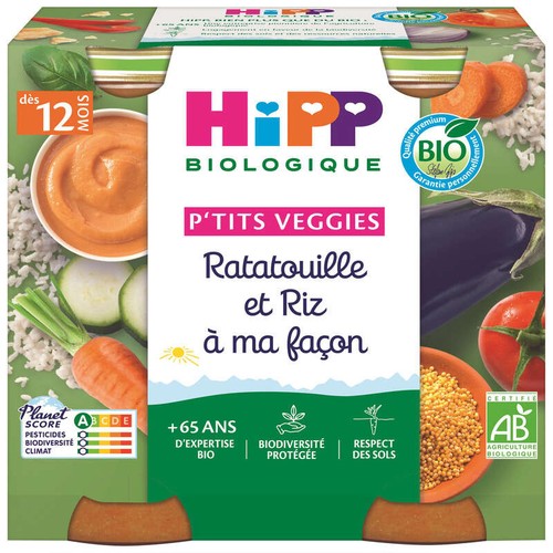 Hipp Biologique P'Tits Veggies Ratatouille & Riz à ma façon Dès 12 Mois 2x250g