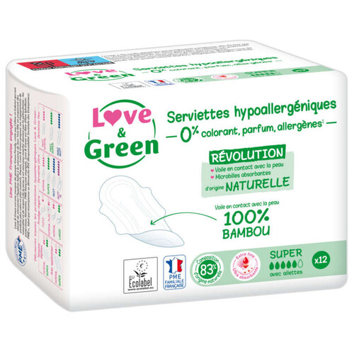 Love and Green Serviettes Hypoallergéniques Super x12