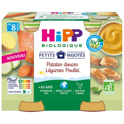 Hipp Petits Mijotés Patate Douce Légumes Poulet Bio 2x190g