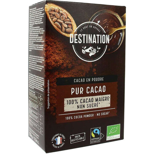 Destination Cacao Pur Cacao 100% Maigre non Sucré 250g