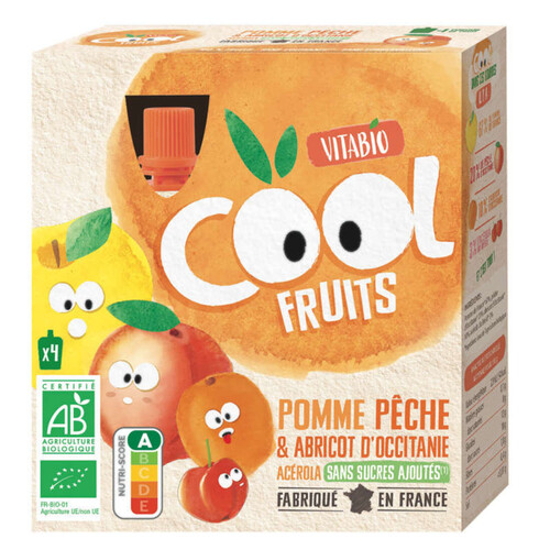 Vitabio Cool Fruits Pomme Pêche Abricot & Acerola 4X90G Bio